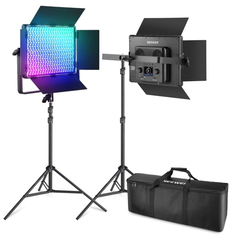 Kit de iluminación de video con panel LED RGB NEEWER PL60C de 2 unidades