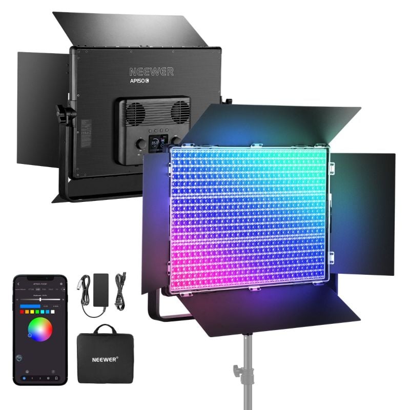 Kit de iluminación de video con panel led rgb de 150 W Neewer ap150c