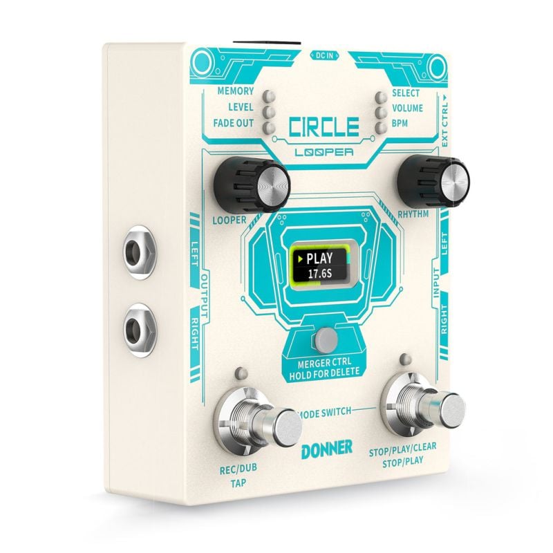 Donner Efecto de Guitarra Circle Looper con Pantalla de Tiempo y Máquina de Ritmos