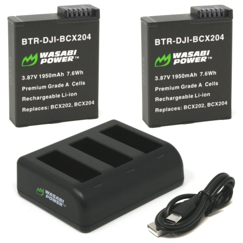 Pack de 2 Batería para DJI osmo Action Wasabi Power y Cargador Triple