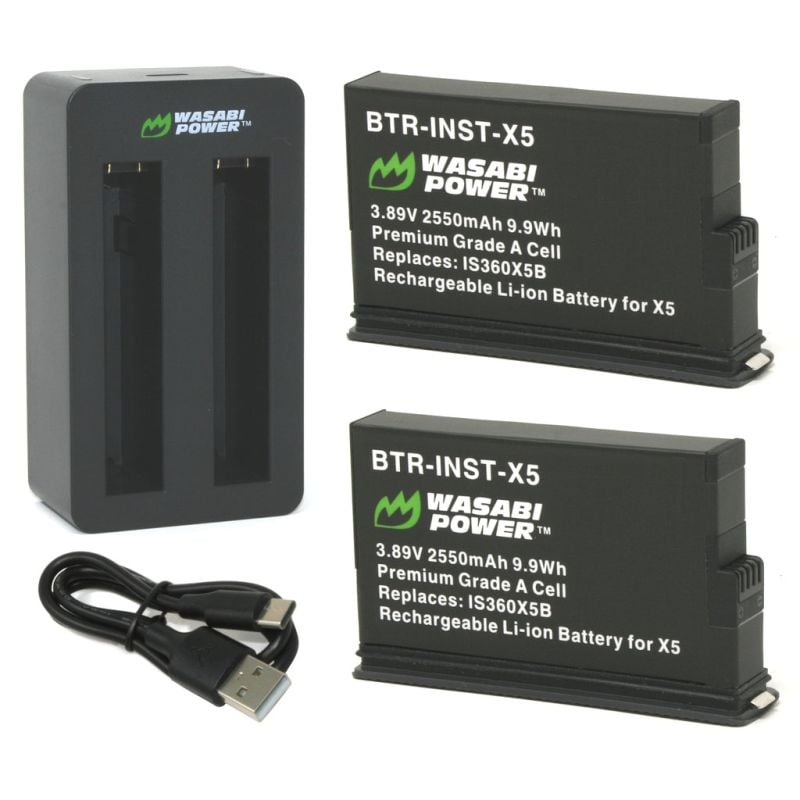 Pack de 2 Bateria para Insta360 X5 Wasabi Power y Cargador Duo