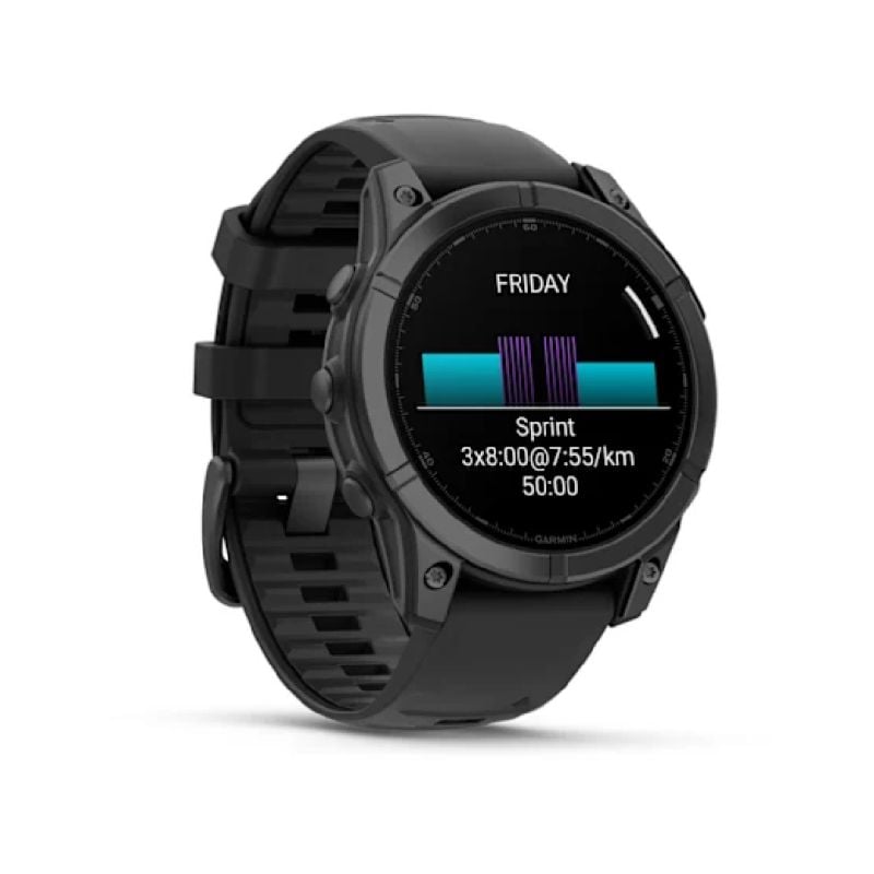 Reloj Garmin fenix E – 47 mm, AMOLED - Acero gris, Correa de silicona negra  
