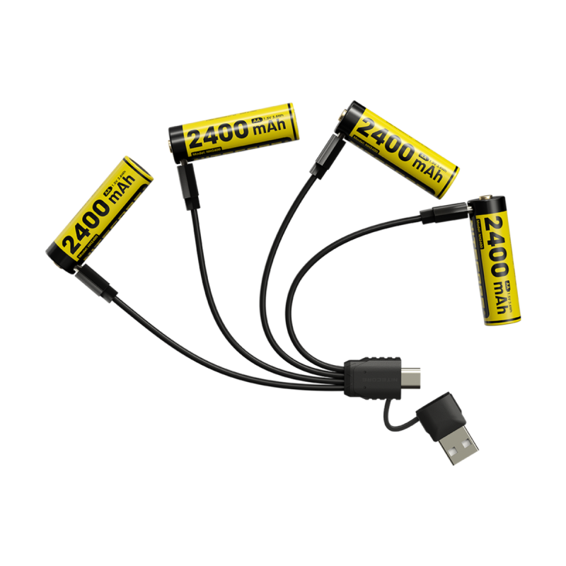 Pilas recargable AA Nitecore NH2400 de 2400 mAh con USB-C (paquete de 4)