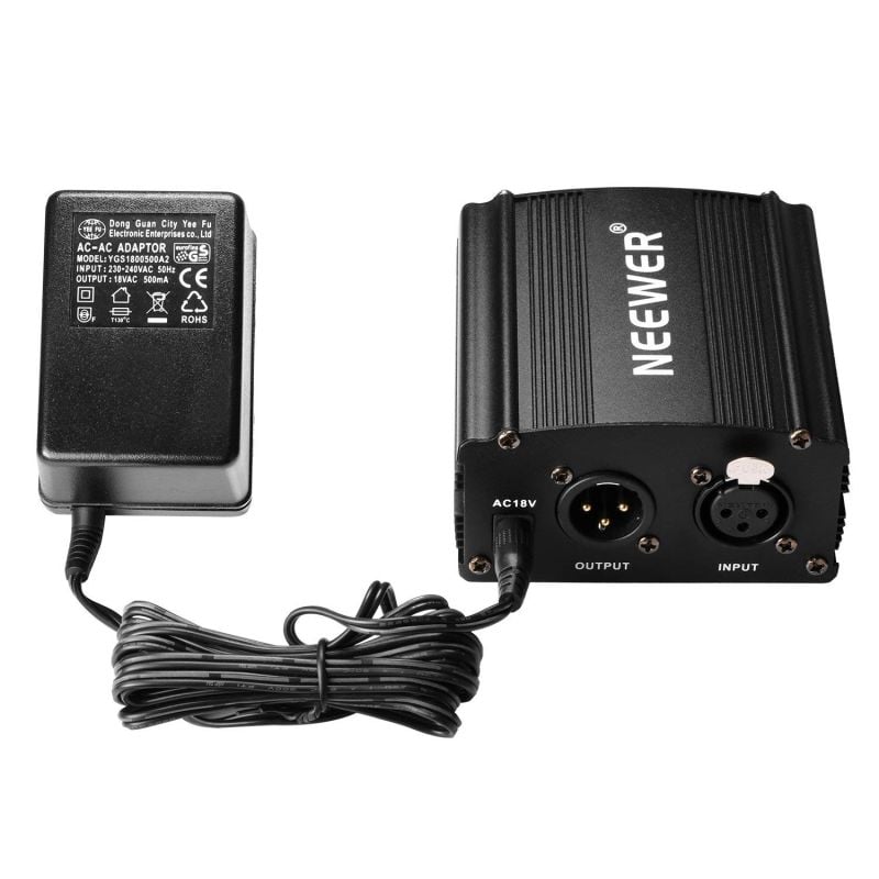 Phantom Power 48v para Microfonos de Condensador + Adaptador + Cable Neewer