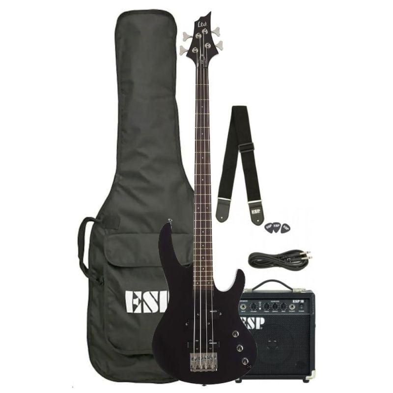 ESP LTD B Series Bass Pack Black Satin – Pack Bajo Eléctrico Completo para Principiantes