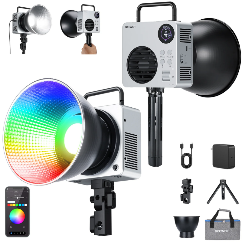 Luz LED Kit RGB Portátil con Batería, Cargador y Montura Bowens COB 80W Neewer