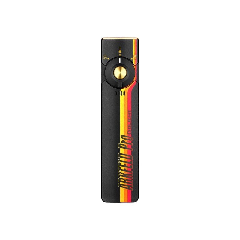 Linterna EDC plana Olight Arkfeld Pro con luz LED, UV y láser Racing Stripes