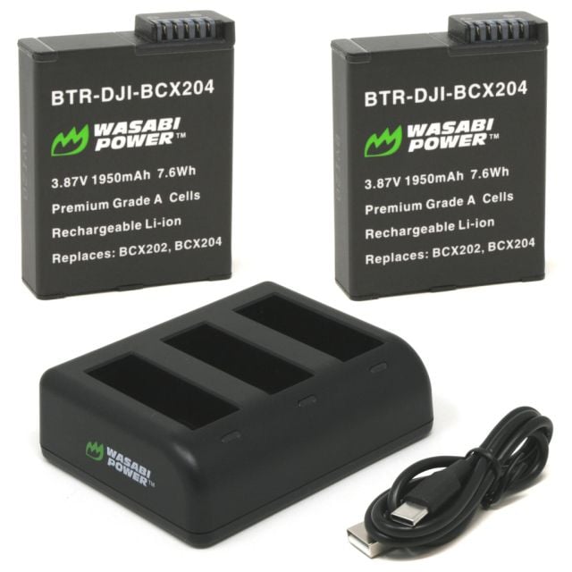 Pack de 2 Batería para DJI osmo Action Wasabi Power y Cargador Triple
