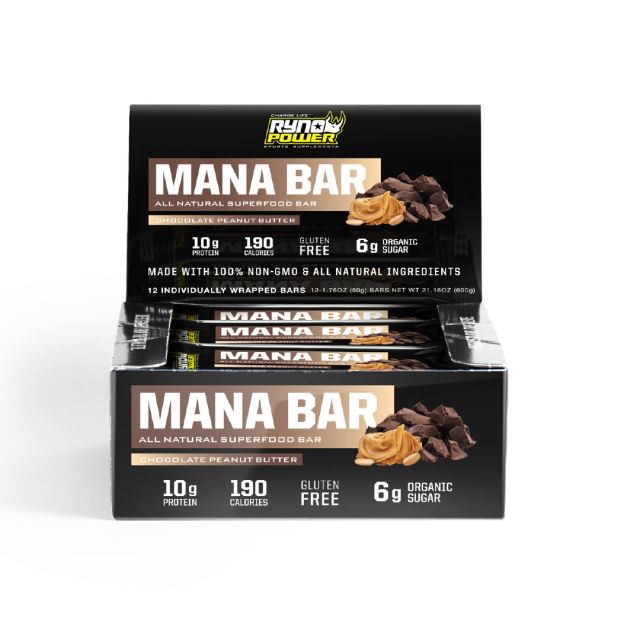 Caja de Barras de Proteína Ryno Power Mana Bar 12u Chocolate / Mantequilla de maní