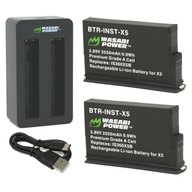 Pack de 2 Bateria para Insta360 X5 Wasabi Power y Cargador Duo
